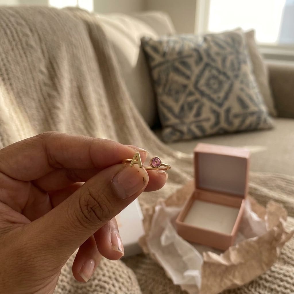 Customer photo review of Anillo con Inicial y Piedra de Nacimiento