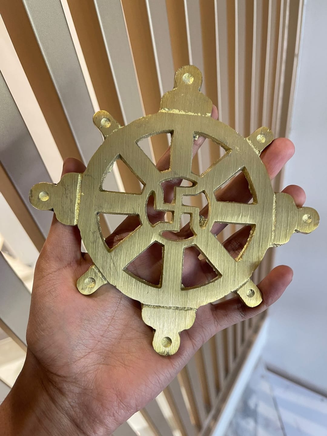 Customer photo review of Brass Chakra Satiya Helix – Vastu Remedy for West Direction Correction | Energy Balance Support | 4.5 Inch