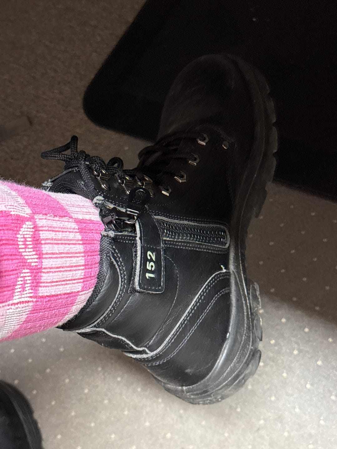 Customer photo review of Steel Blue Argyle Zip Side Ankle Boot - Vegan Black