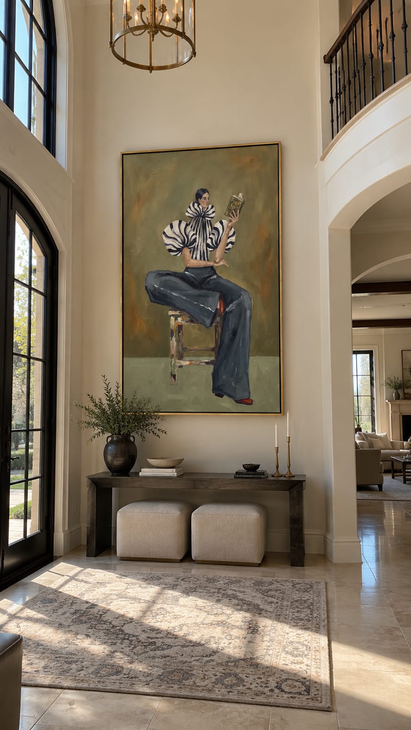 Customer photo review of Brim Above the Bull – Olive Western Woman and Black Bull Painting | Vintage Americana Square Wall Art
