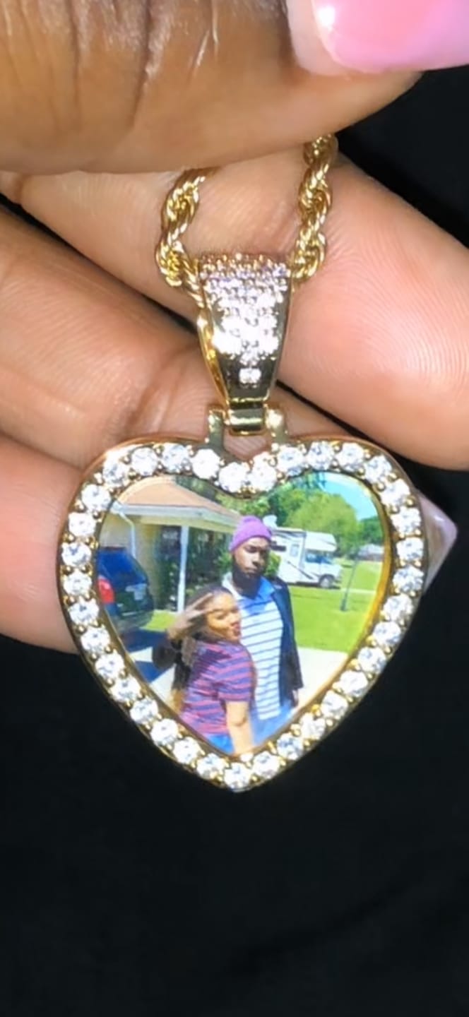 Customer photo review of Iced Heart Photo Pendant w/ Engrave