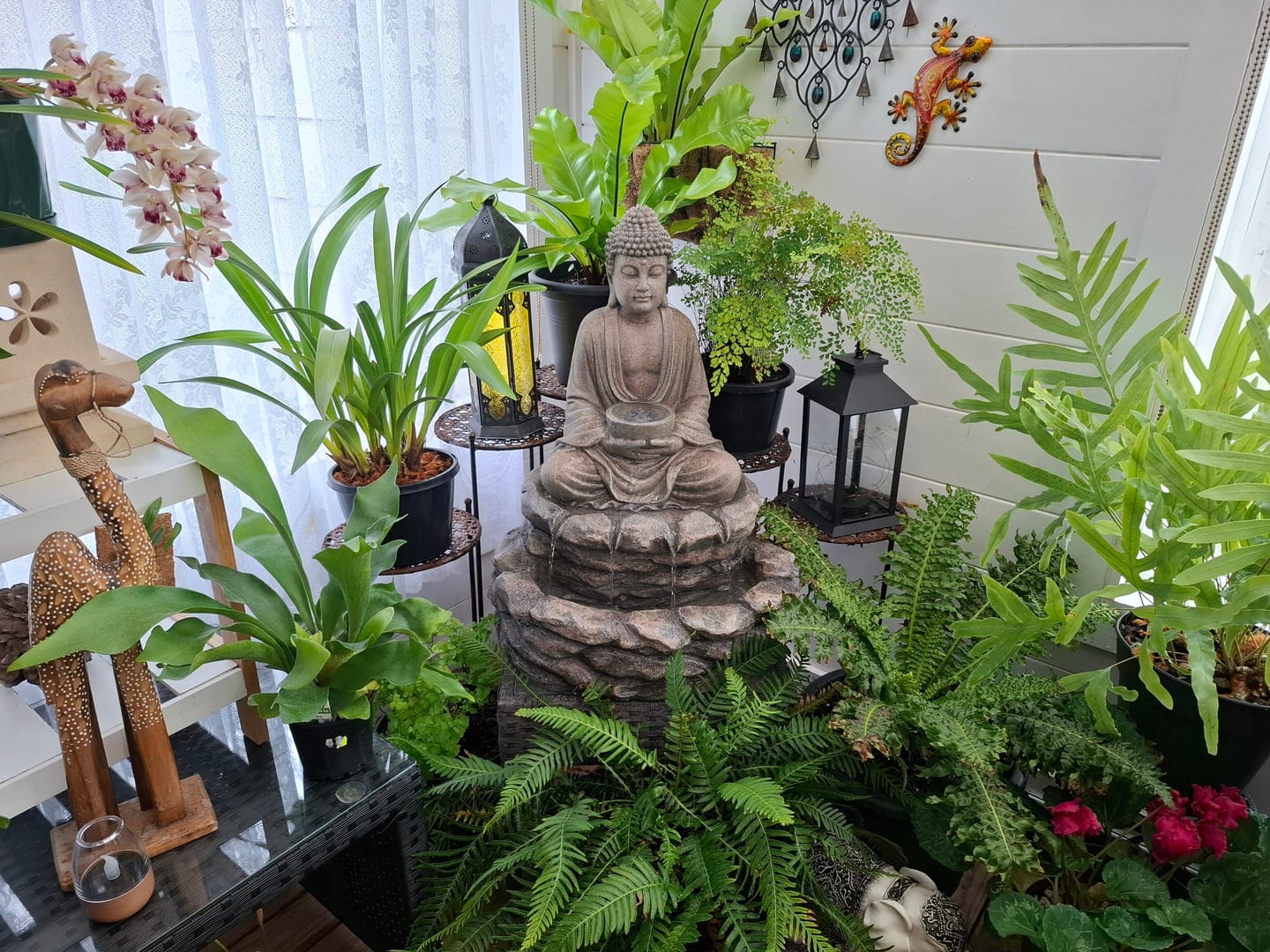 Customer photo review of Gratitude Buddha On Rocks Indoor & Outdoor Water Feature
