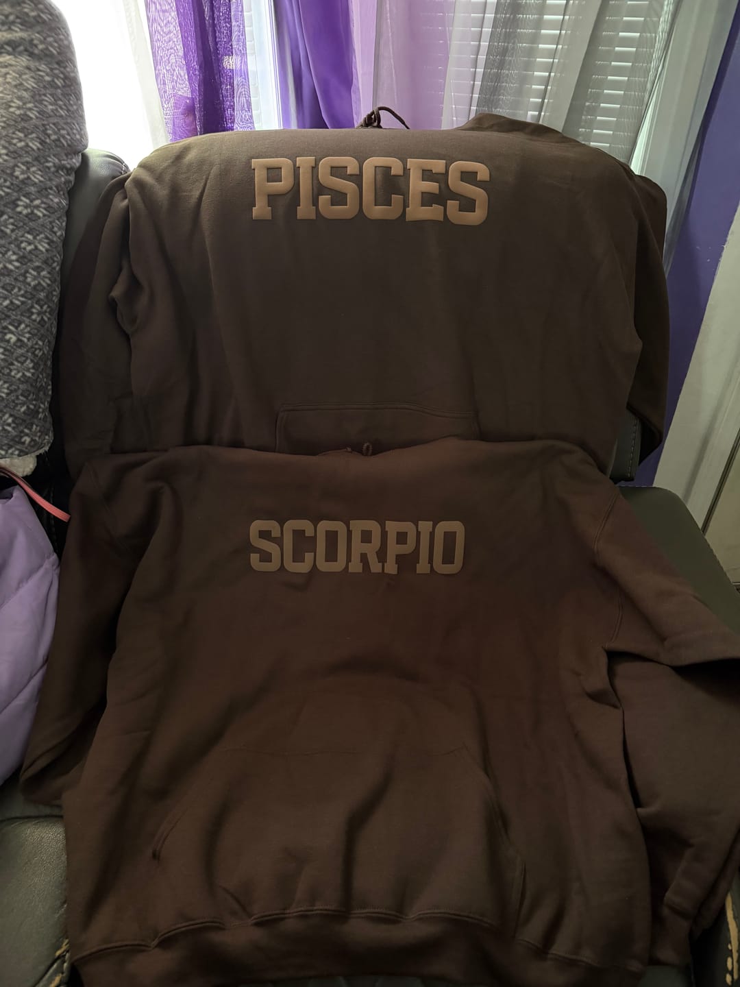 Customer photo review of Chocolate Zodiac Puff Hoodie