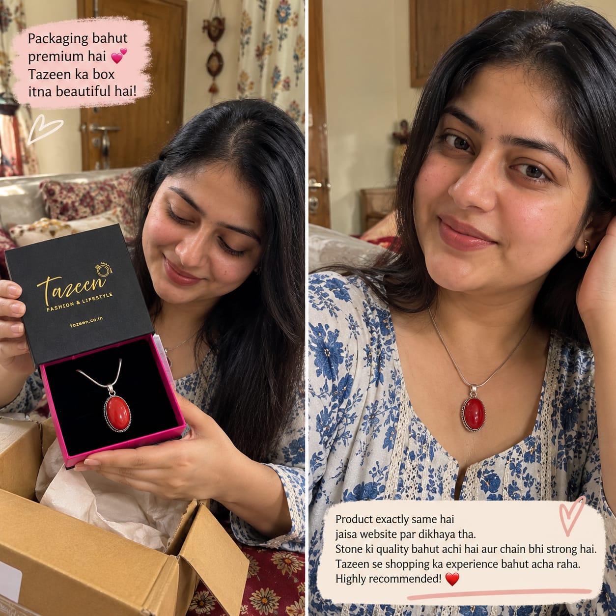 Customer photo review of Red Oval Gemstone Pendant Necklace