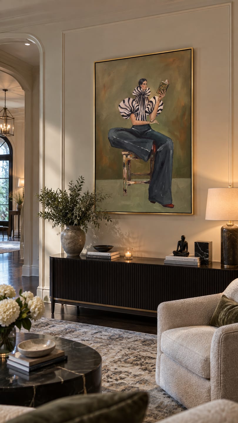 Customer photo review of Brim Above the Bull – Olive Western Woman and Black Bull Painting | Vintage Americana Square Wall Art