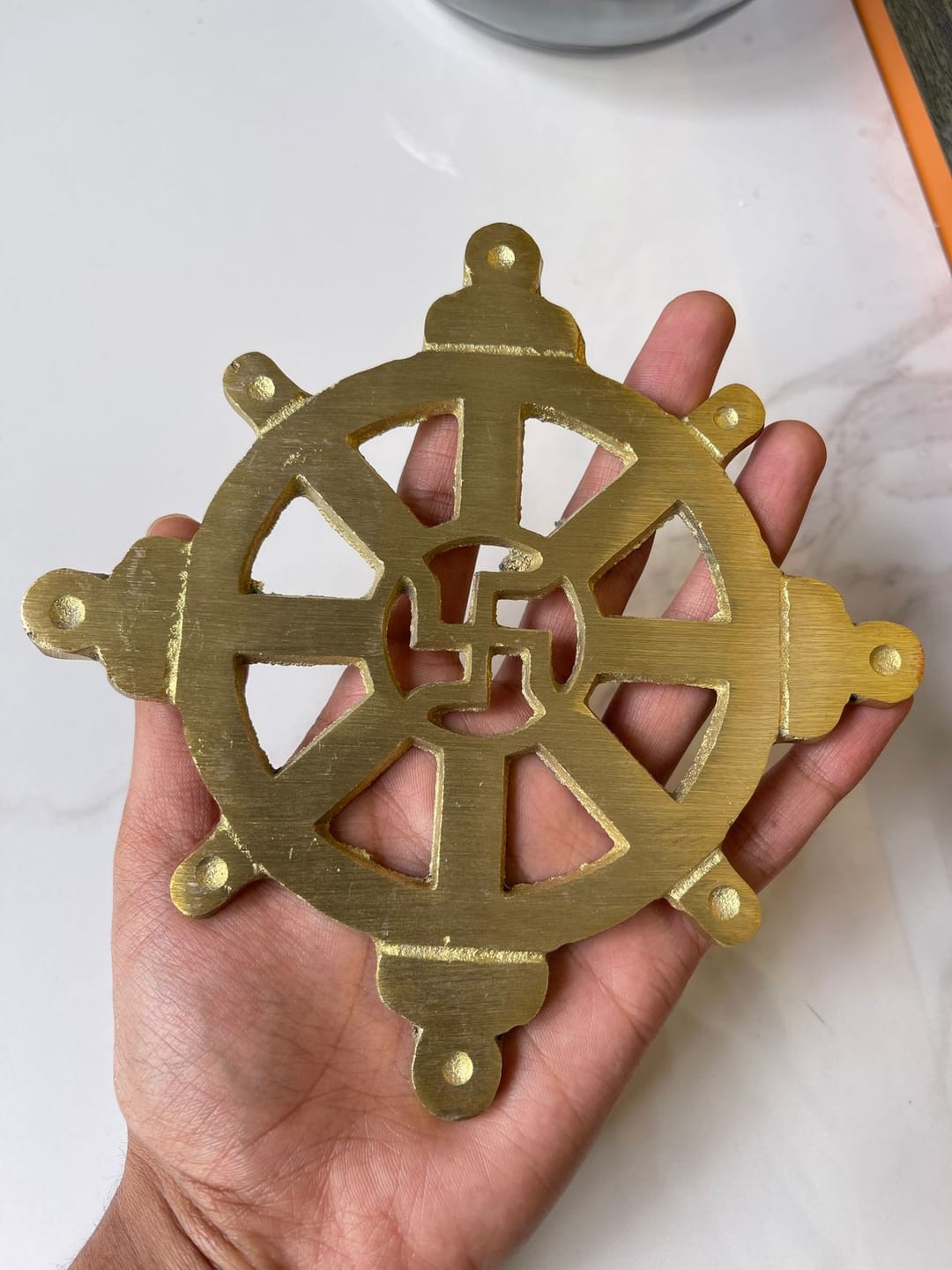 Customer photo review of Brass Chakra Satiya Helix – Vastu Remedy for West Direction Correction | Energy Balance Support | 4.5 Inch