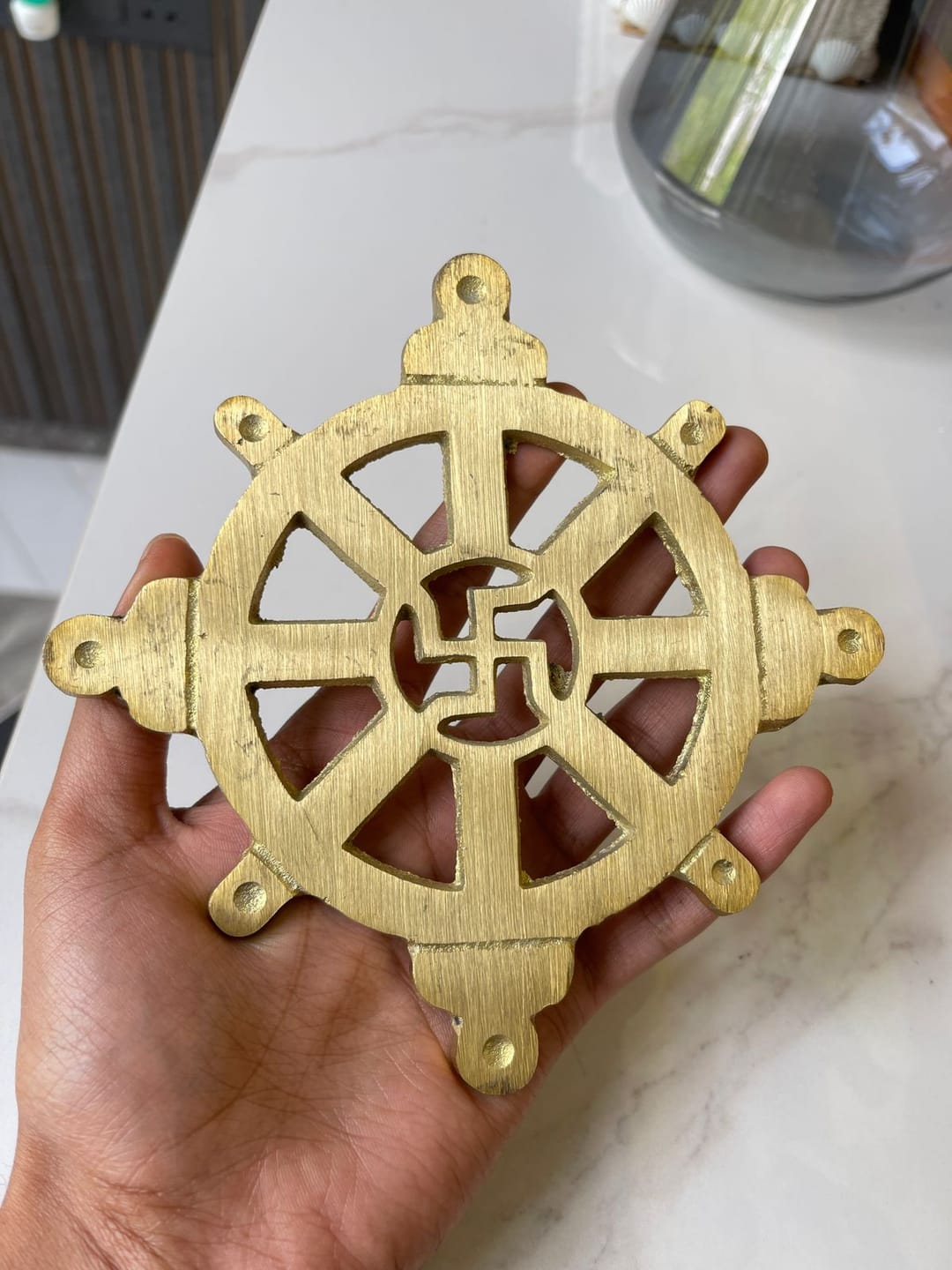 Customer photo review of Brass Chakra Satiya Helix – Vastu Remedy for West Direction Correction | Energy Balance Support | 4.5 Inch