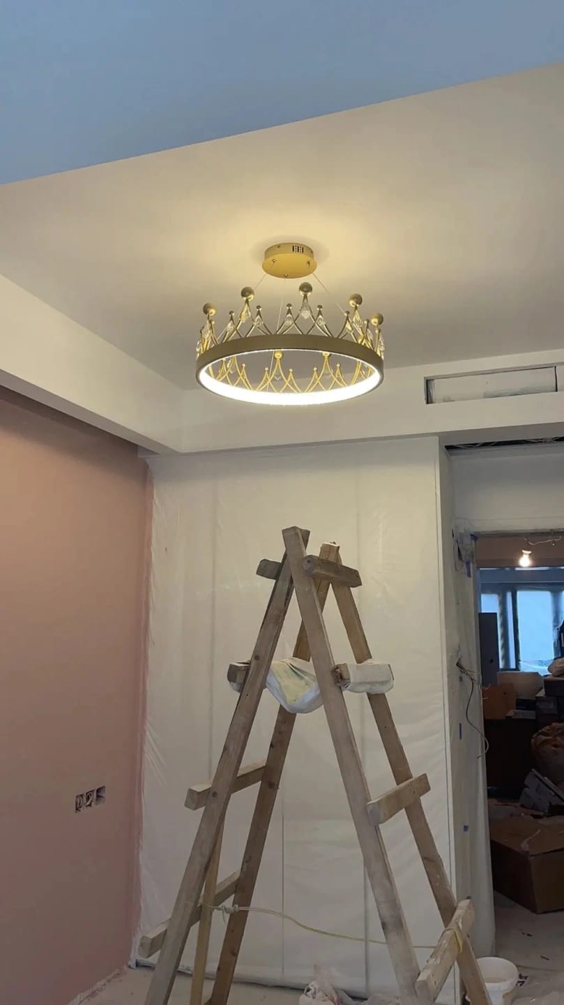 Customer photo review of Crown Crystal Chandelier, Gold Ring, Leaf or Drop Crystals, 40–60 cm