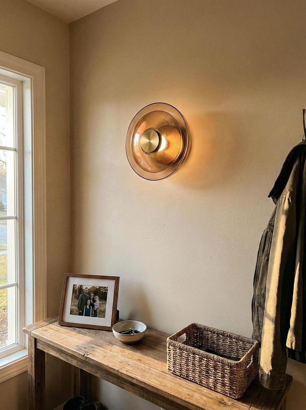 Customer photo review of Glass Disc Wall Light, Metal Frame, Wall Sconce, Integrated LED