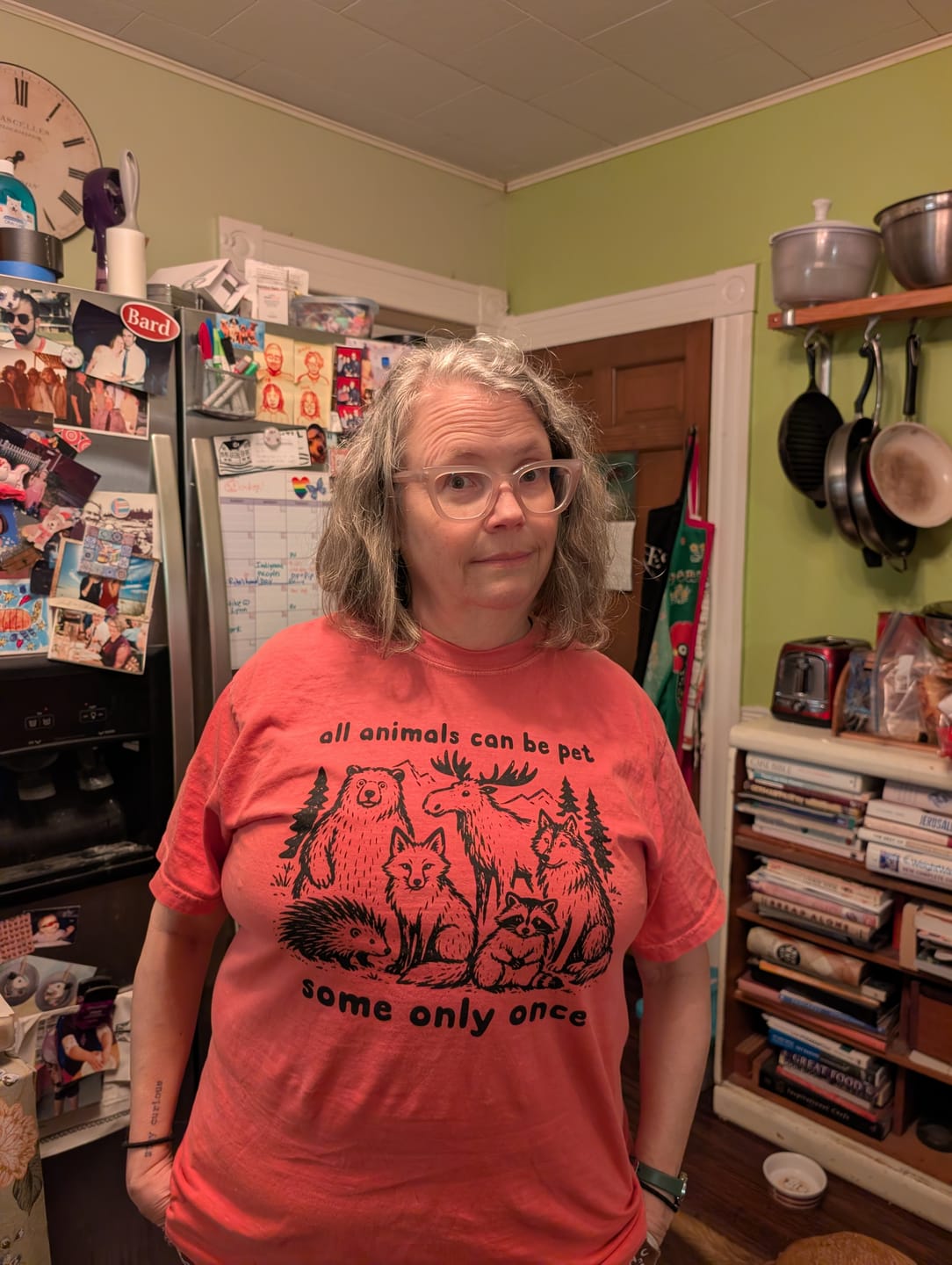 Customer photo review of All Animals Can Be Pet Tshirt
