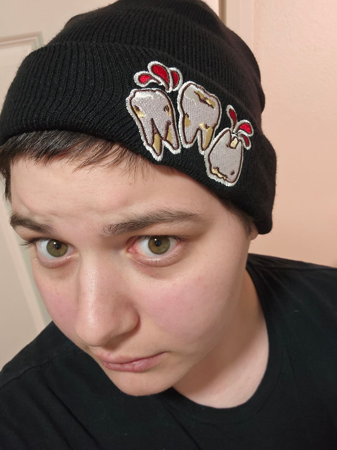 Customer photo review of Bloody Teeth Black Beanie