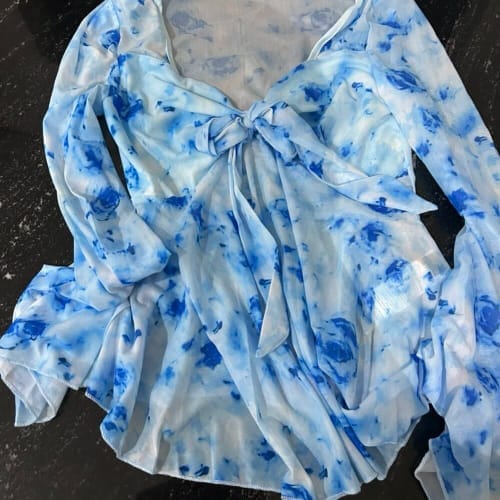 Customer photo review of Ninonine "Elowen" | Floral Mesh Bow-Front Peplum Top