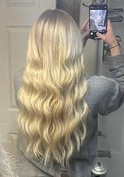 Customer photo review of Flat Weft Hair Virgin Hair Weft Extensions Platinum Blonde #60