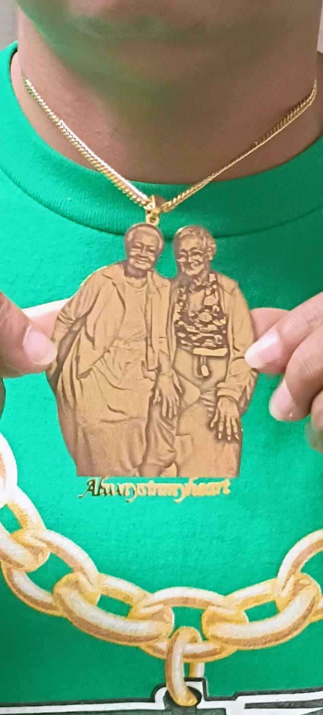 Customer photo review of Custom Logo Engraved Photo Pendant Necklace