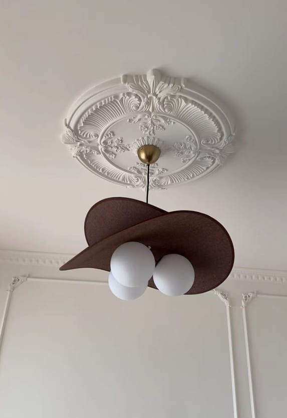 Customer photo review of Walnut and Oak Pendant Light, Glass Spheres, Gold Metal, 76 cm