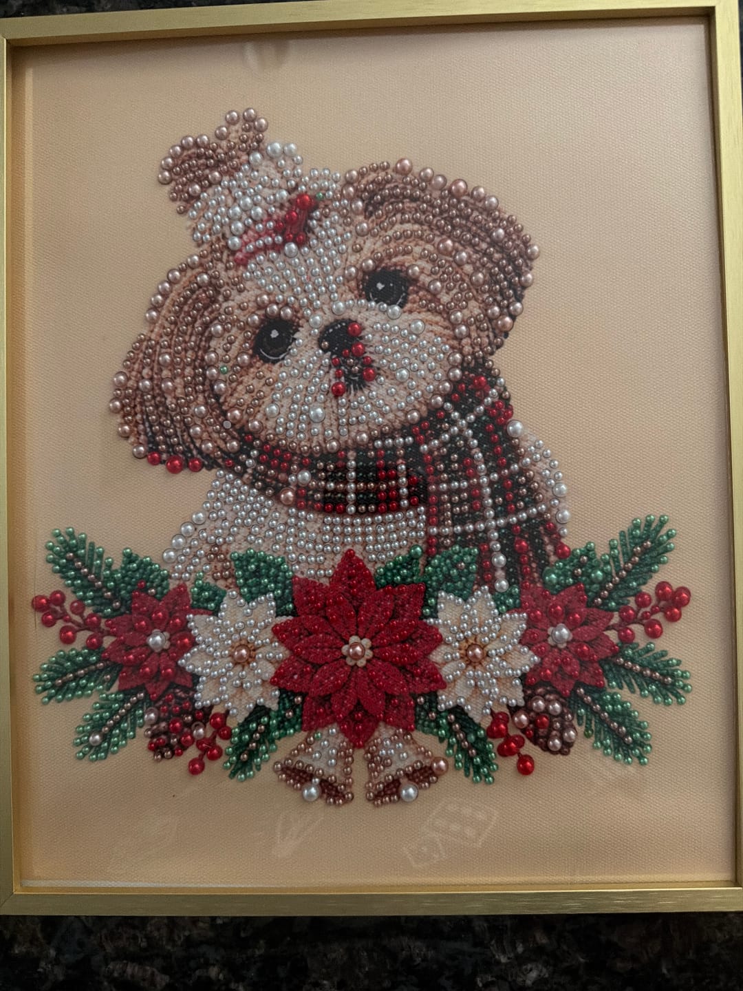 Customer photo review of Personalized 3D Pearl Art DIY Kit – Custom Pet Christmas Portrait with Festive Scarf, Handmade Holiday Wall Decor Gift for Pet Lovers