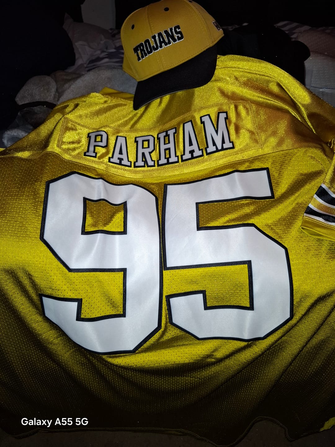 Customer photo review of Custom Old Gold White-Black Classic Style Mesh Authentic American Football Jersey