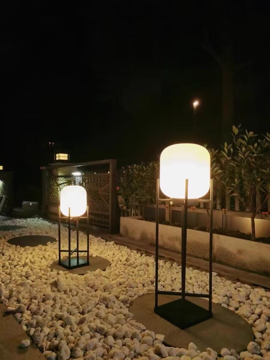 Customer photo review of Black Floor Lamp for Garden, Solar Frosted Glass Lantern, IP65
