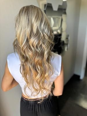 Customer photo review of Flat Weft Extensions Virgin Hair Highlight Brown With Blonde #P8/60