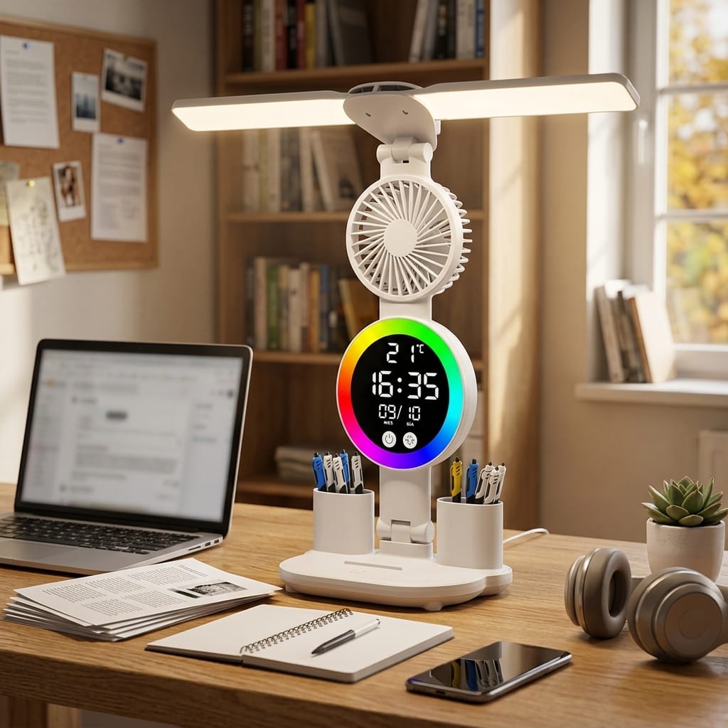 Customer photo review of Brisaluz | Luz, Ventilador y Reloj en un solo producto para tu escritorio