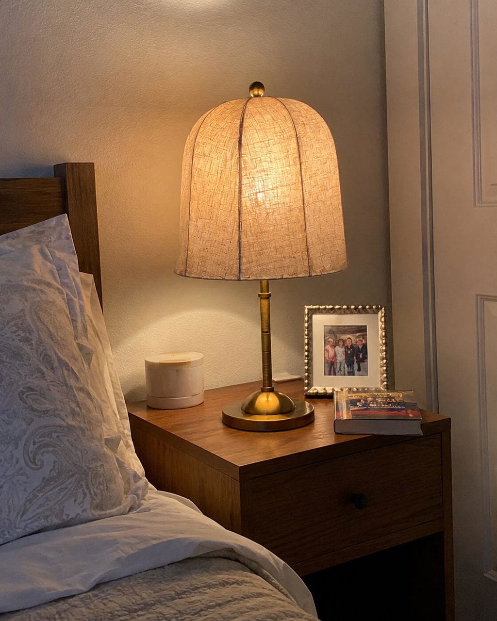 Customer photo review of Gold Table Lamp, Pleated Linen Shade, Rattan Stem, 57 cm