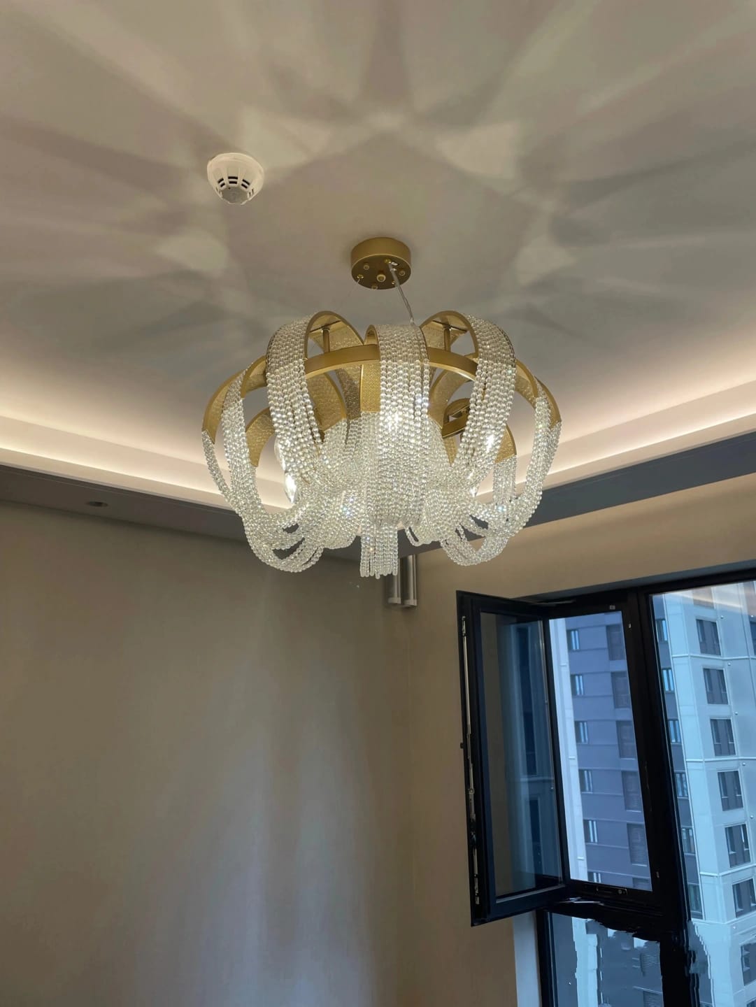 Customer photo review of Gold Chandelier, Draped Crystal Bead Chains, Iron Frame, 26–85 cm