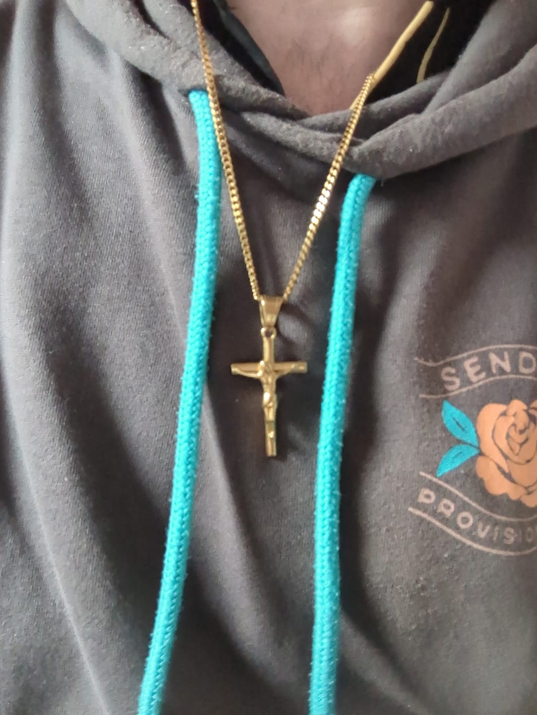 Customer photo review of Divine Cross Pendant - Gold Stainless Steel