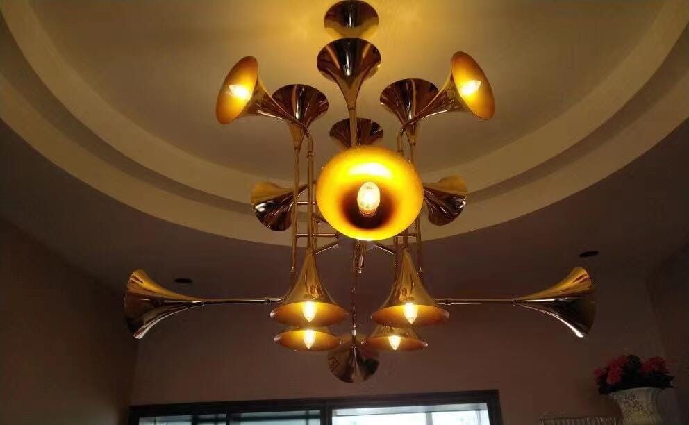 Customer photo review of Gold Chandelier, Trumpet Shaped Heads, Iron, 100 to 150 cm Wide