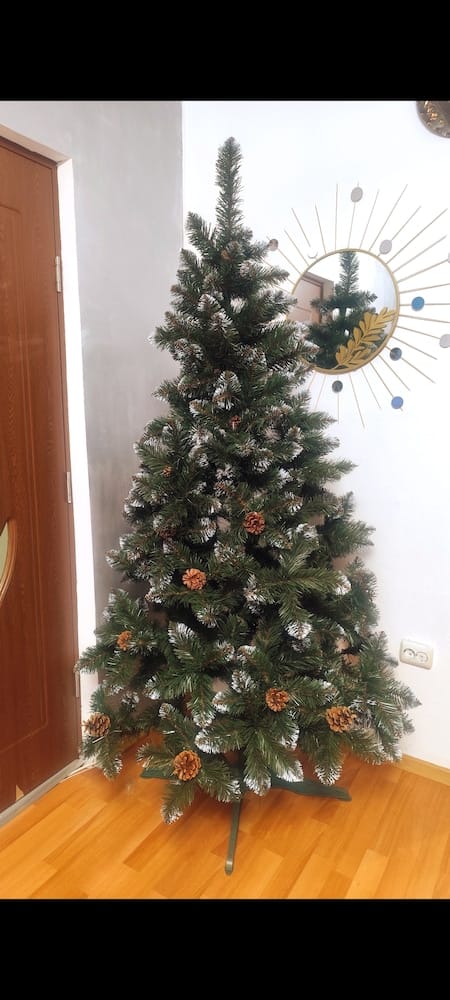 Customer photo review of Brad artificial de Crăciun Pădure de Iarnă, nins cu conuri naturale, 2D, 200 cm