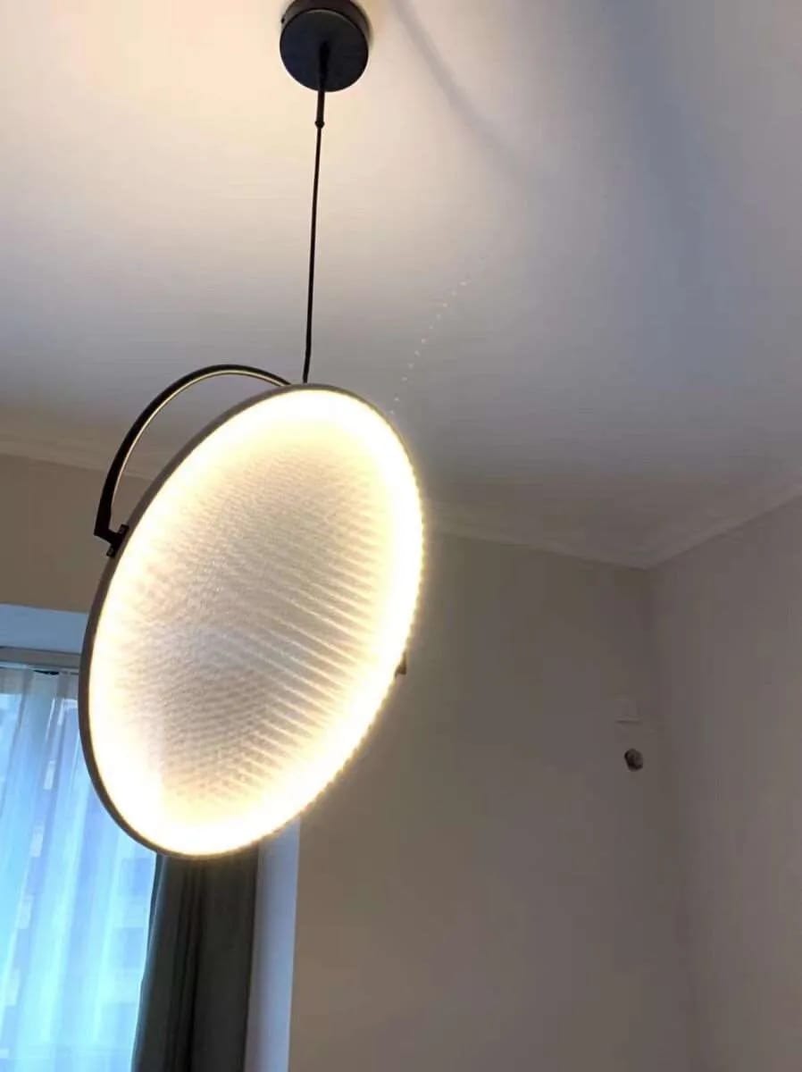 Customer photo review of Fabric Disc Pendant Light, Black Steel Hoop, Rotating LED, 35–60 cm