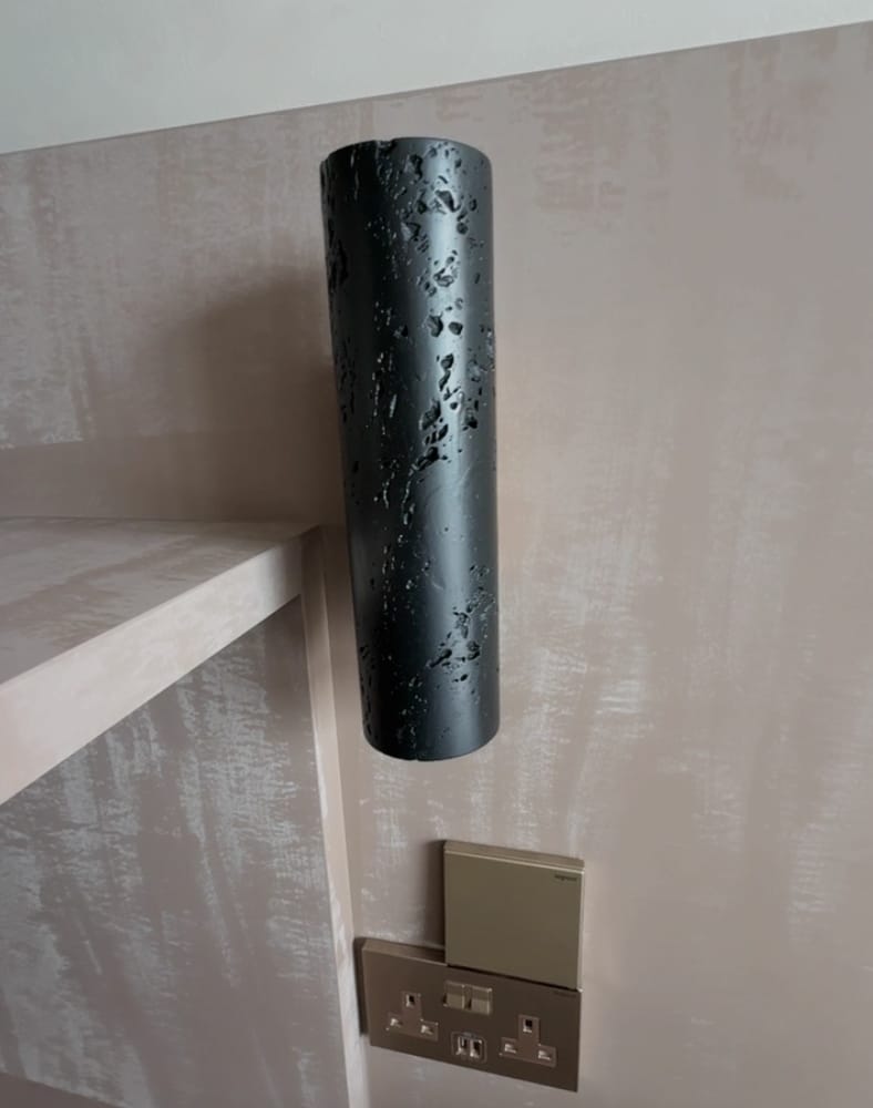 Customer photo review of Black Stone Cylinder Wall Light, Walnut Backplate, Wall Sconce