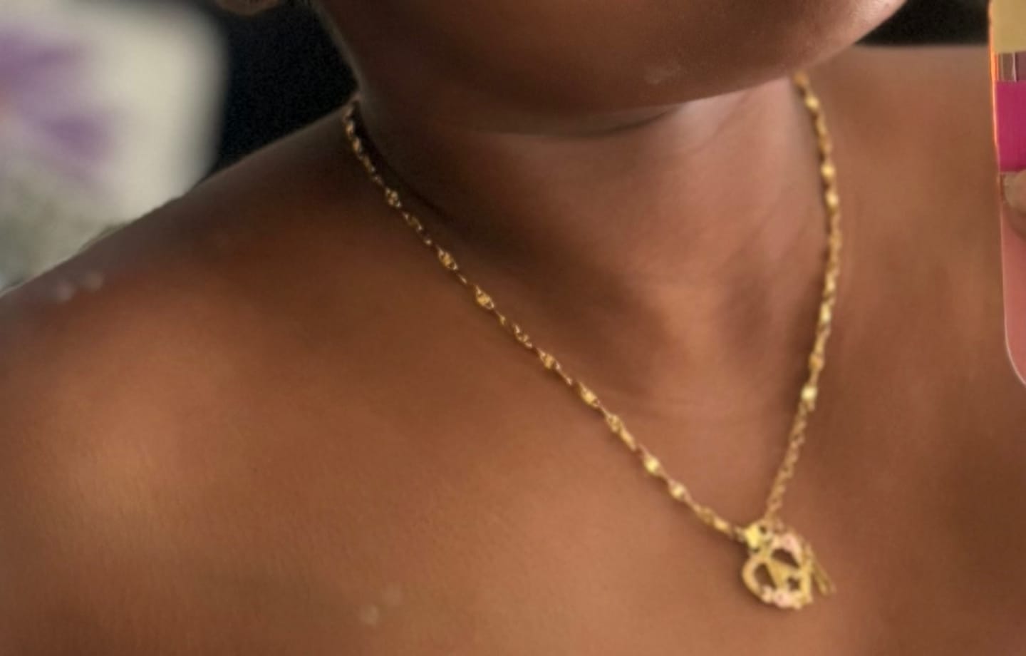 Customer photo review of Flower Initial Necklace w/ Clip Chain