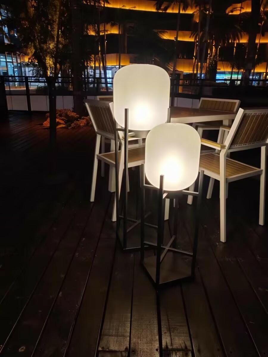 Customer photo review of Black Floor Lamp for Garden, Solar Frosted Glass Lantern, IP65