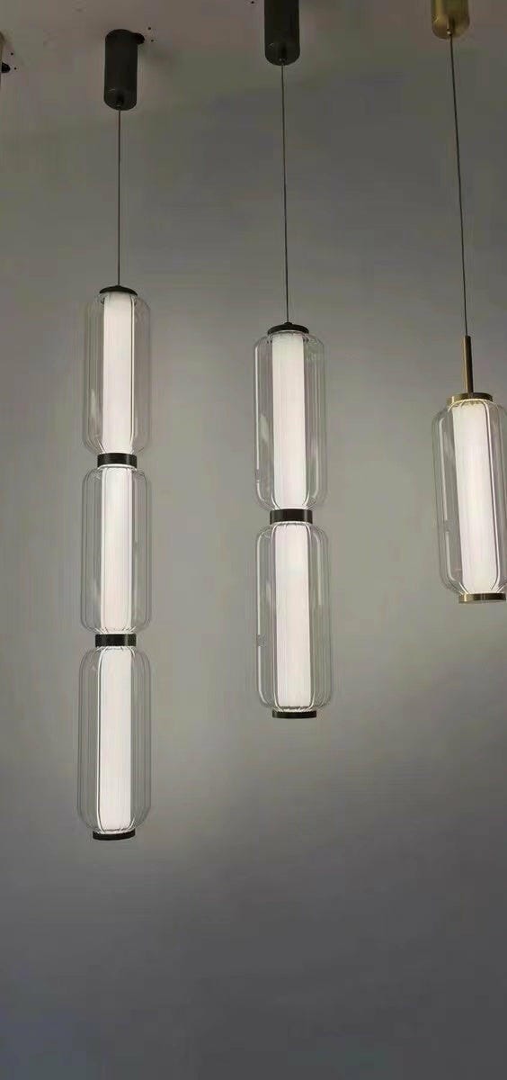 Customer photo review of Striped Glass Pendant Light, Gold Fixings, Integrated LED