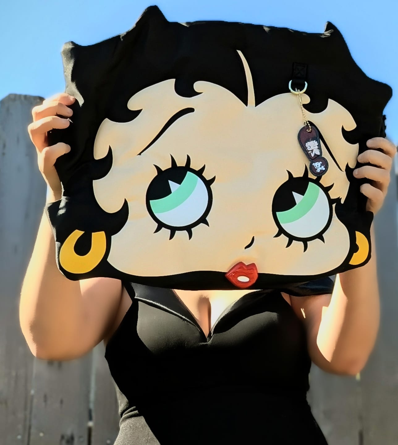 Customer photo review of Whatever Makes You Happy Betty Boop Padded Nylon Head Tote Bag