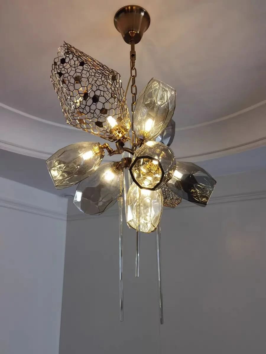 Customer photo review of Brass Chandelier with Cognac Glass, Layered Glass Forms, 60–120 cm