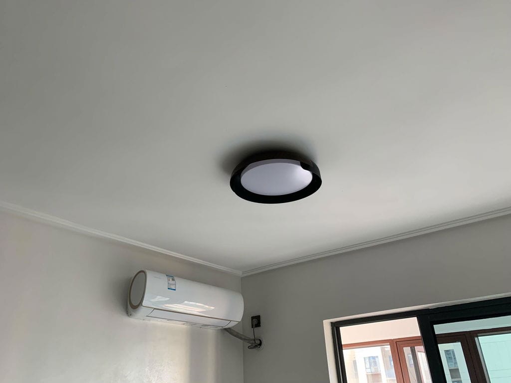 Customer photo review of Wood Trim Flush Mount Ceiling Light, Frosted White Acrylic, LED