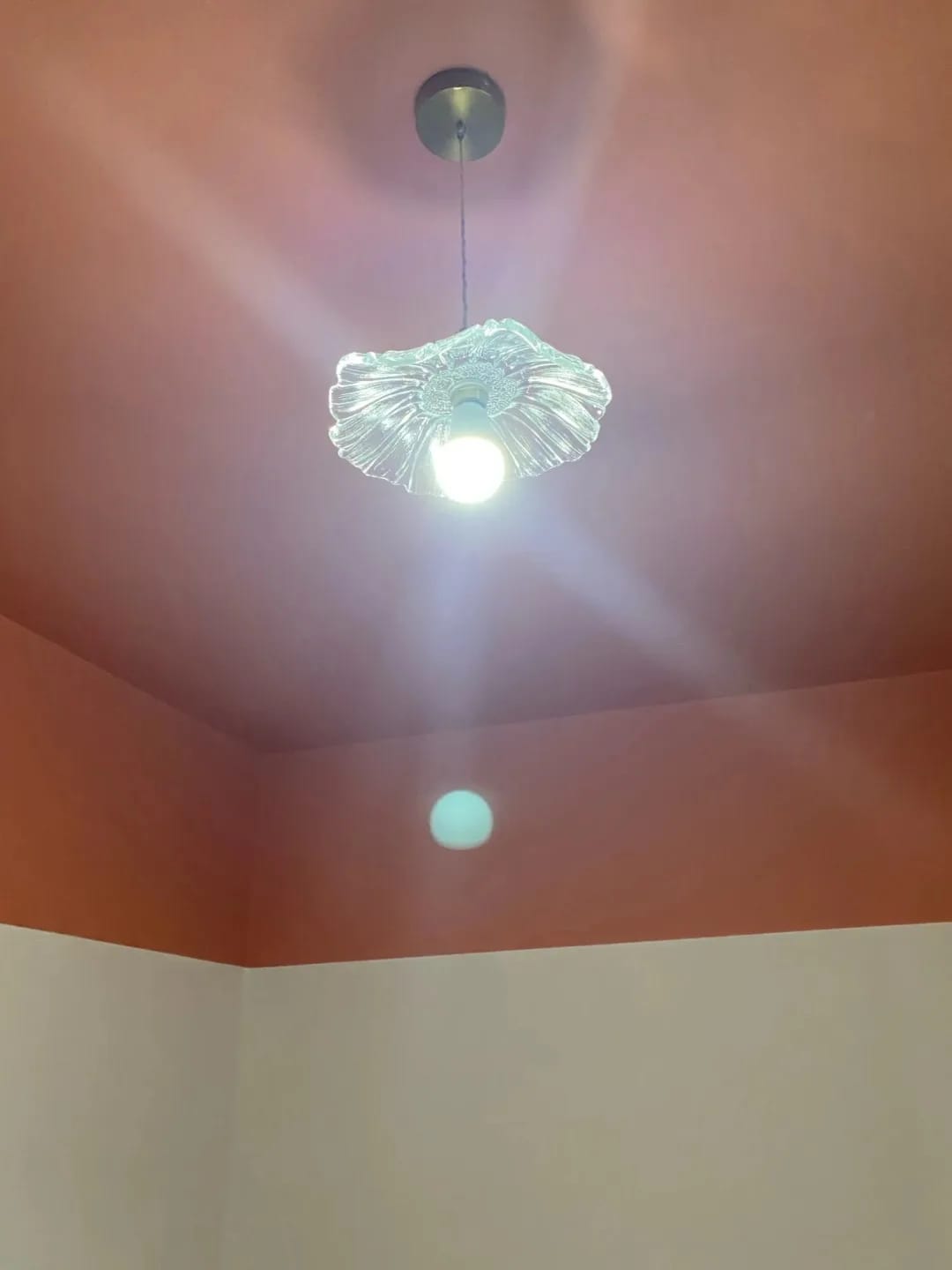 Customer photo review of Stained Glass Flower Pendant Light, Gold Finish, 19–28 cm