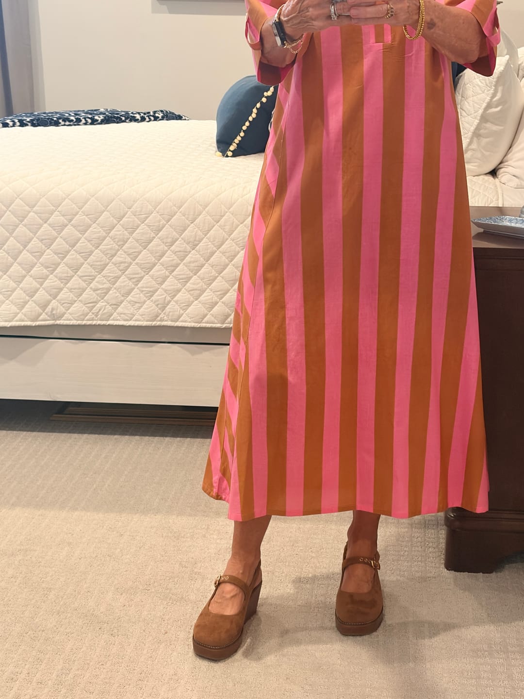 Customer photo review of Corky's Chestnut Faux Suede Pity Party Sandals