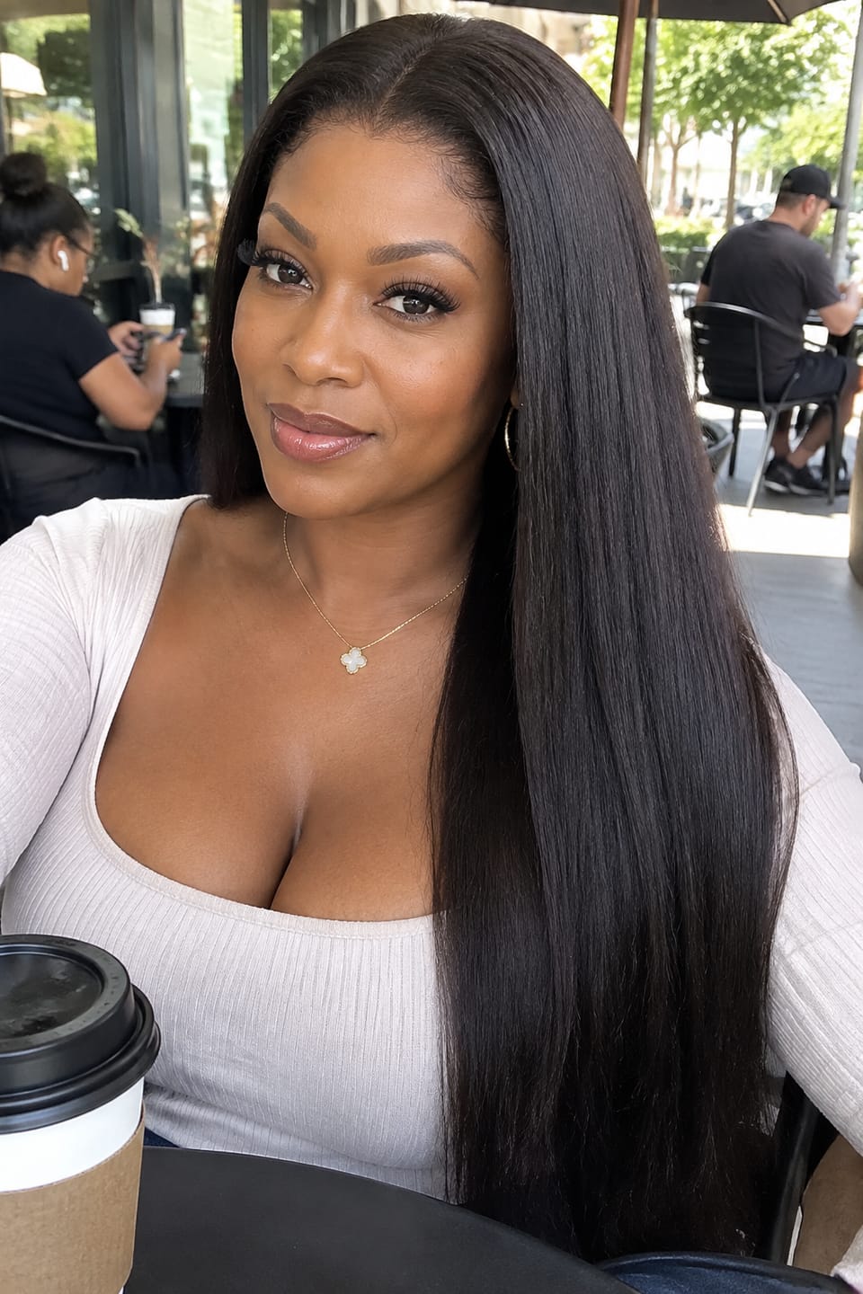 Customer photo review of 4C Edges | Luvwin 180% Density Straight with Yaki Edges Free Parting Undetectable Lace Front Wig | Afro Inspired