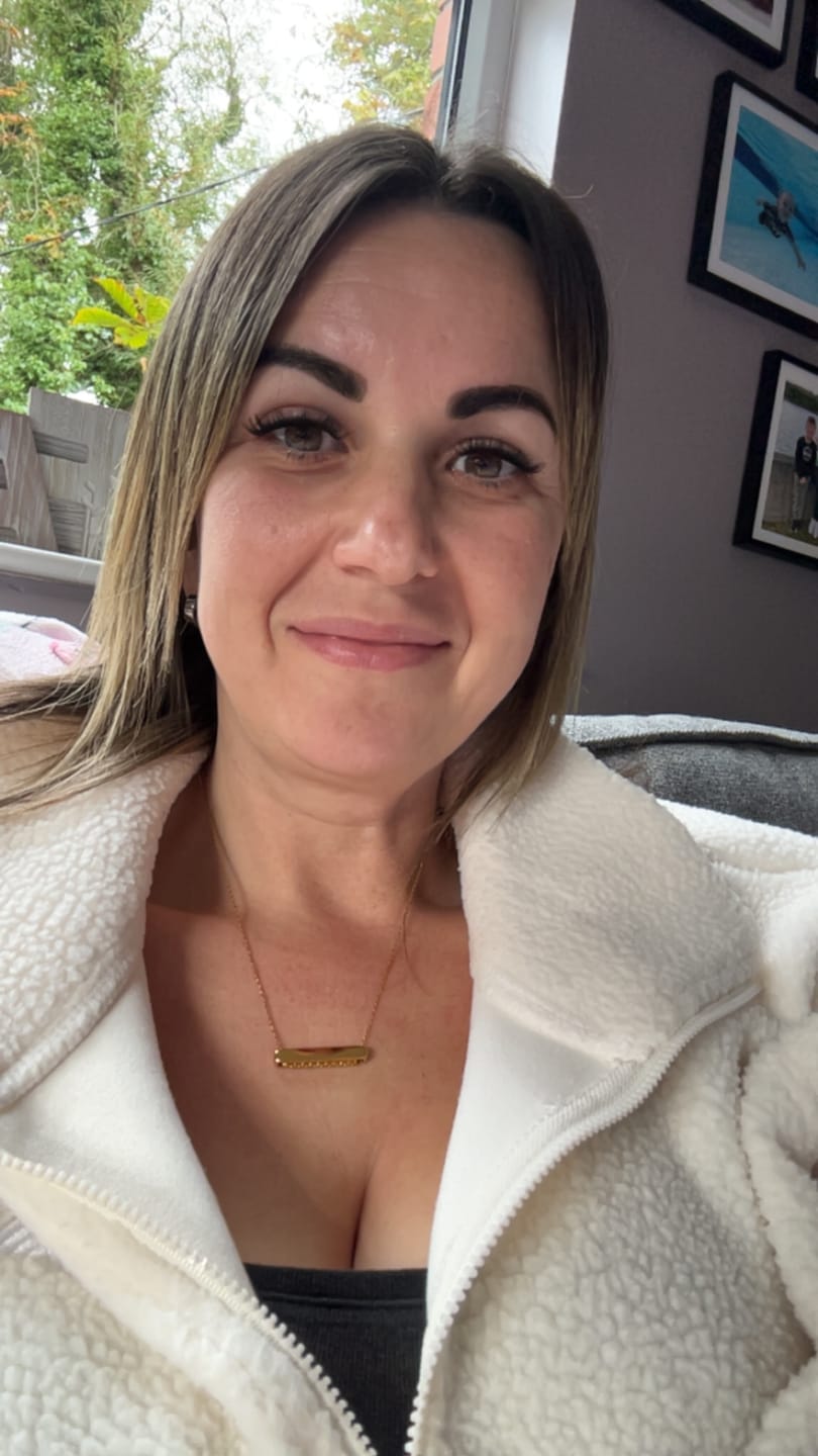 Customer photo review of 3cm Letter Bar Necklace in Gold Horizontal
