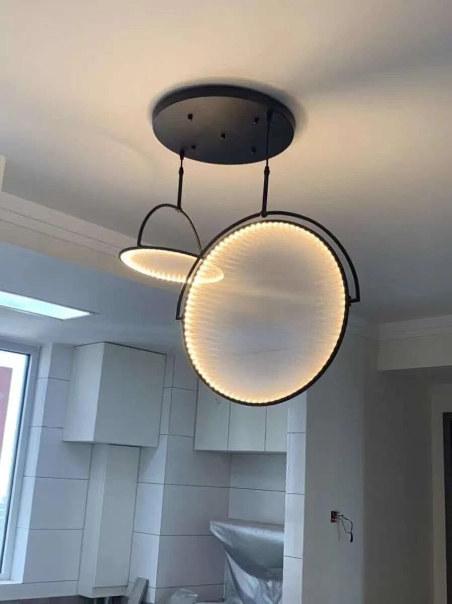 Customer photo review of Fabric Disc Pendant Light, Black Steel Hoop, Rotating LED, 35–60 cm