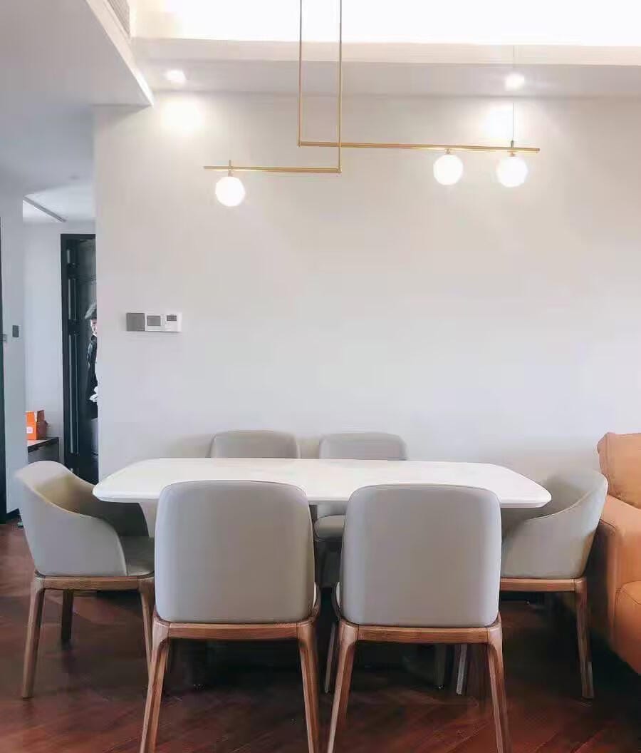 Customer photo review of Pivoting Opal Glass Pendant Light for Dining Table, Brass