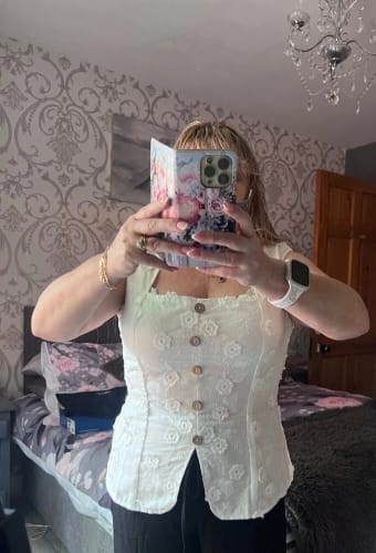 Customer photo review of Ninonine "Seraphina" | Embroidered Eyelet Square-Neck Top