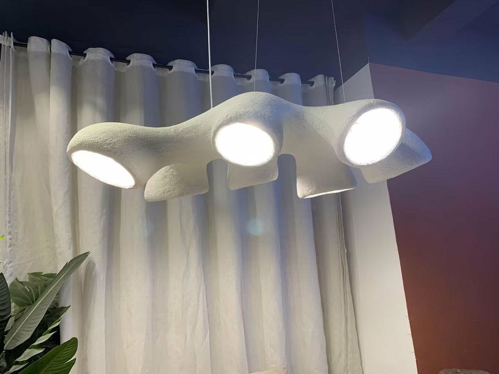 Customer photo review of White Pendant Light, Curved Open Polystyrene Form, Adjustable