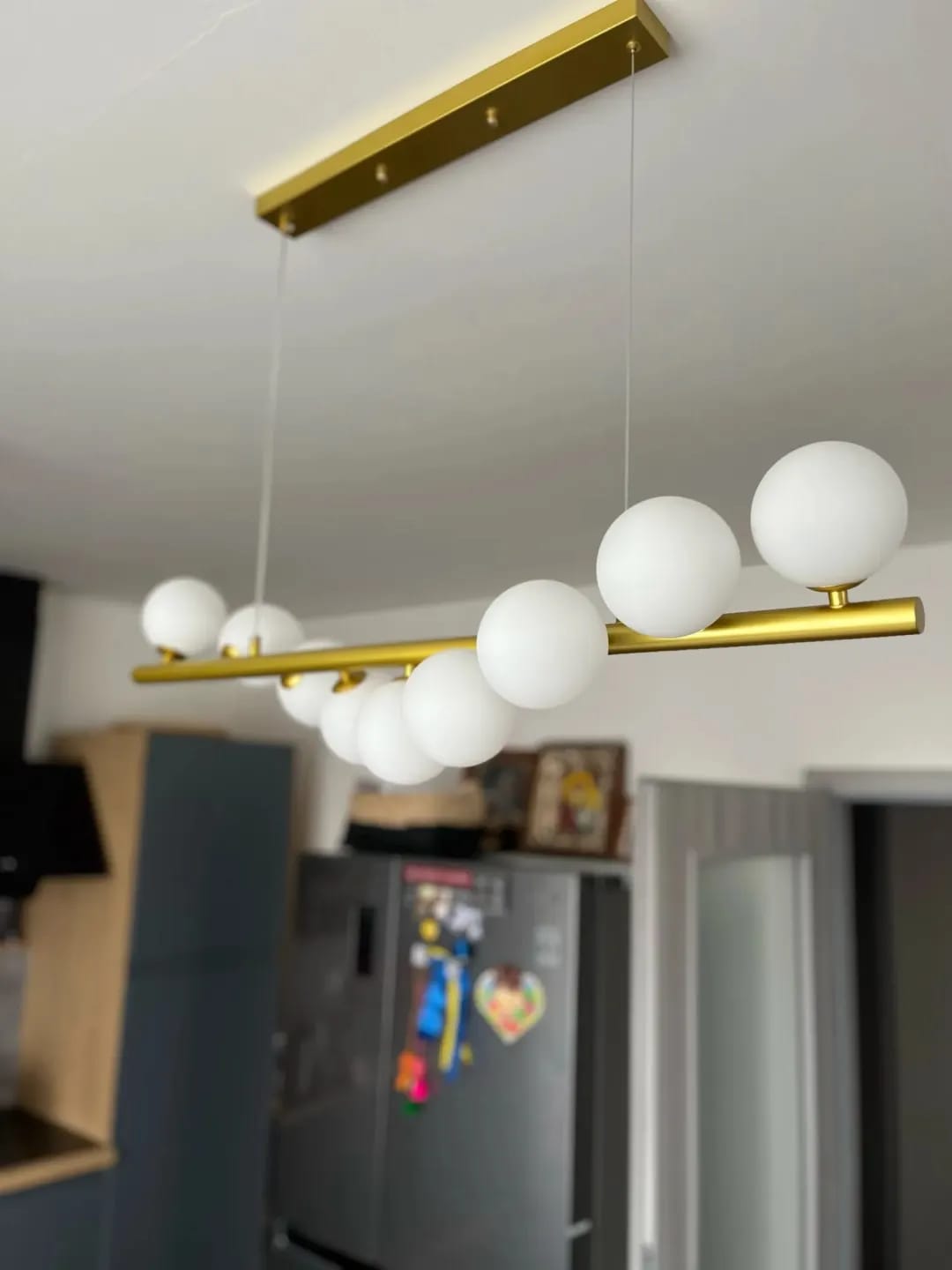 Customer photo review of Gold Linear Chandelier for Dining Table, Glass Shades, 80–120 cm