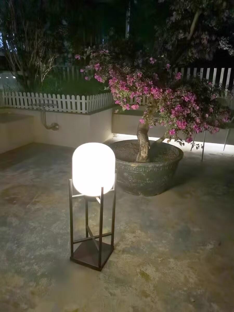 Customer photo review of Black Floor Lamp for Garden, Solar Frosted Glass Lantern, IP65