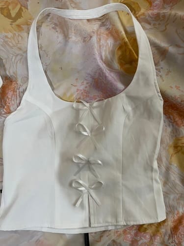 Customer photo review of Ninonine "Camille" | Bow-Accent Halterneck Corset Top
