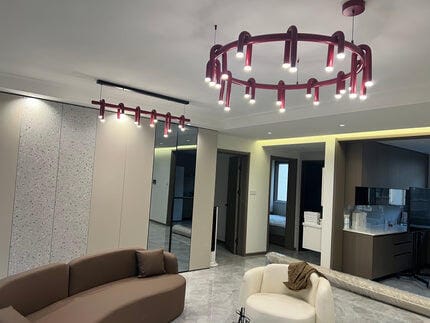 Customer photo review of Red Iron Pendant Light, Arched Heads, Low Chandelier, 60 to 110 cm