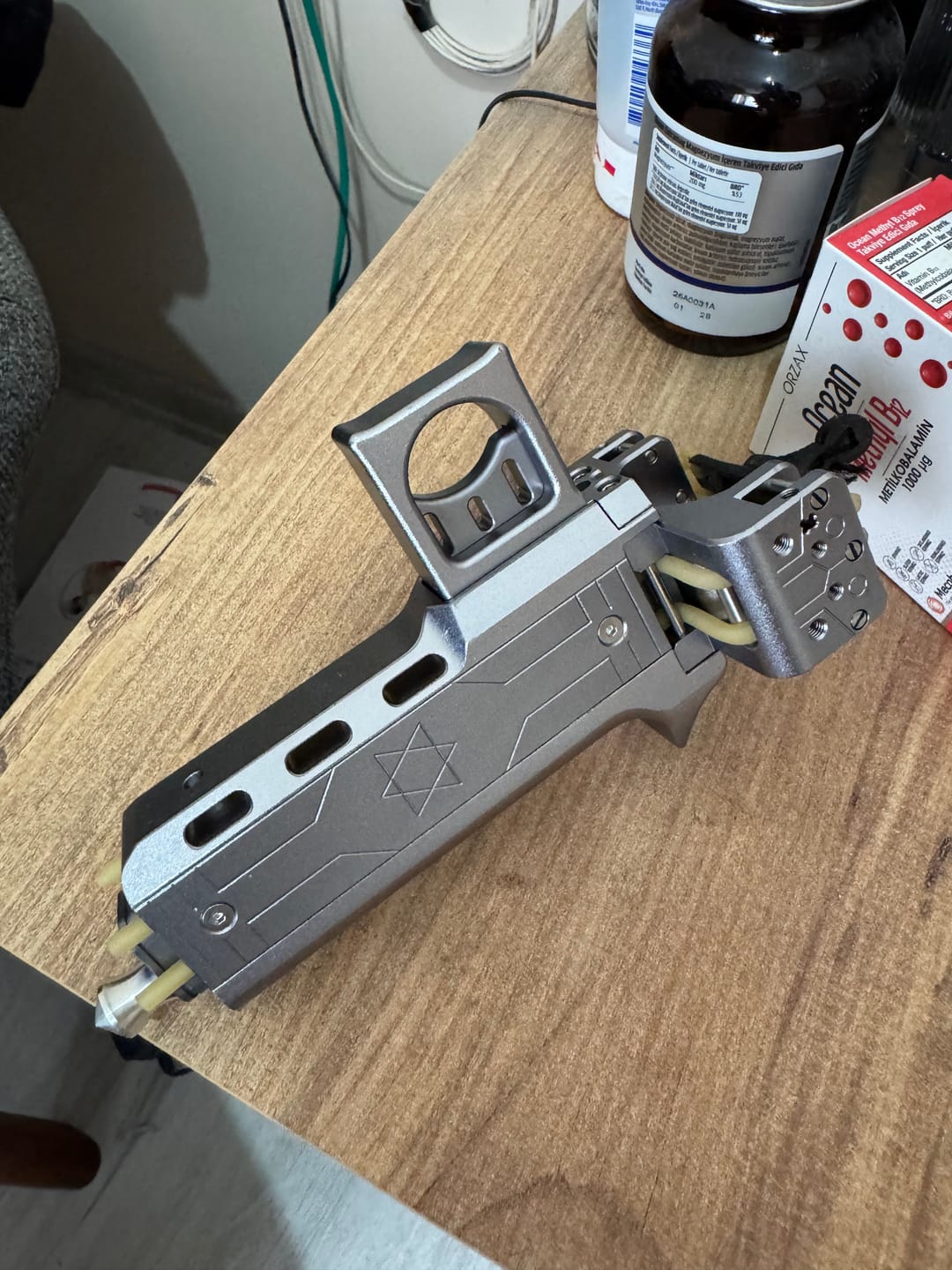 Customer photo review of V5 Semi Auto Slingshot with Dual Magazine 22 Round Capacity